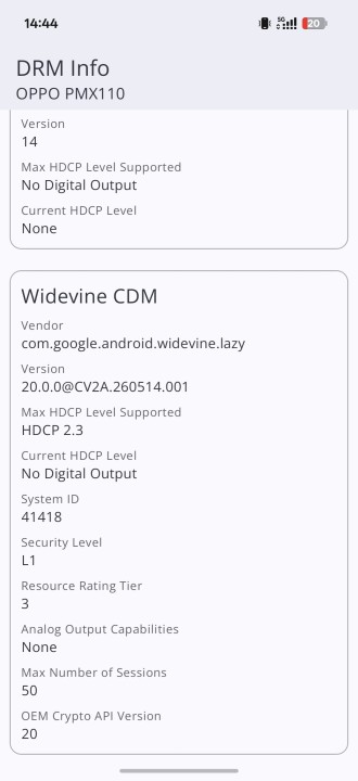 Oppo Find X10 Pro Max Widevine L1 DRM
