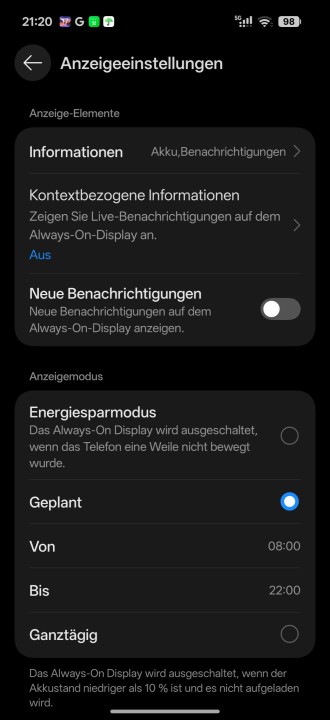 OnePlus 16 Display Einstellungen