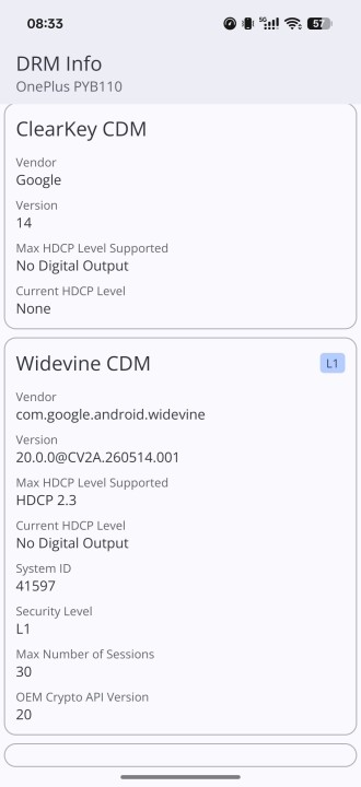 OnePlus 16 Widevine Level 1 DRM