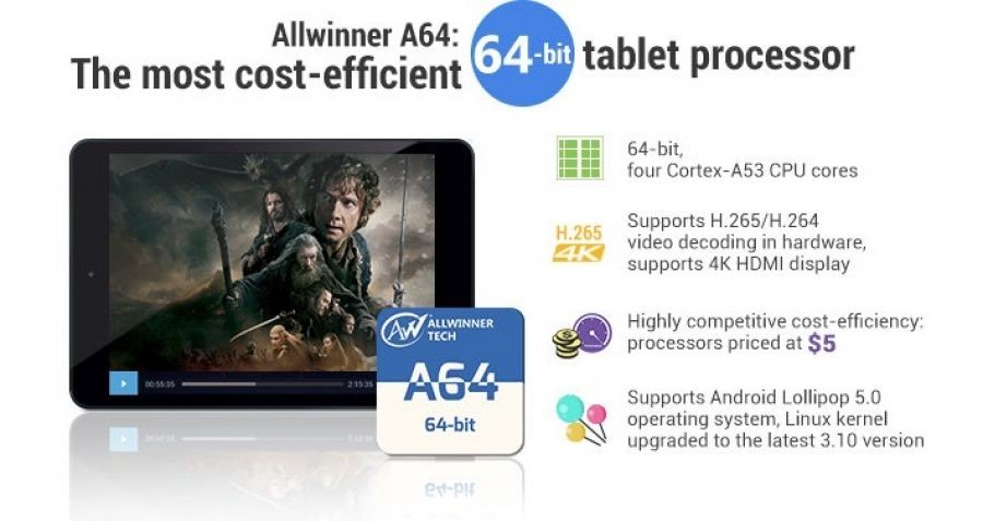 Allwinner A64 ermöglicht Low-Cost 64-Bit Tablets
