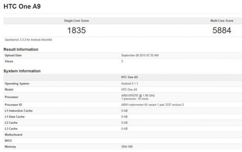 HTC A9: Mediatek Helio X20 (MT6797) im Geekbench 3 Test